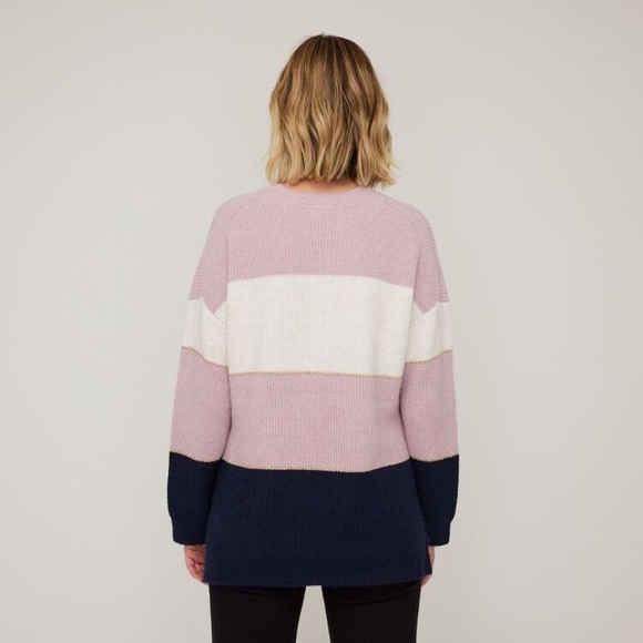 NWT SAVANNAH Ladies Size M Colour Block Jumper Rose Stripe ROSE BLUSH/NAVY - Picture 3 of 8